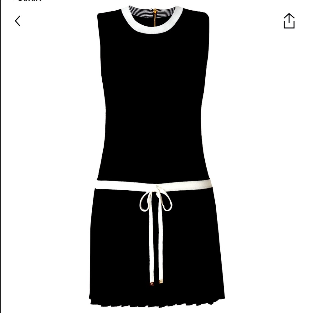 JUICY COUTURE Merino Wool Tennis Dress Drop Waist Tie Pleated black & white LBD